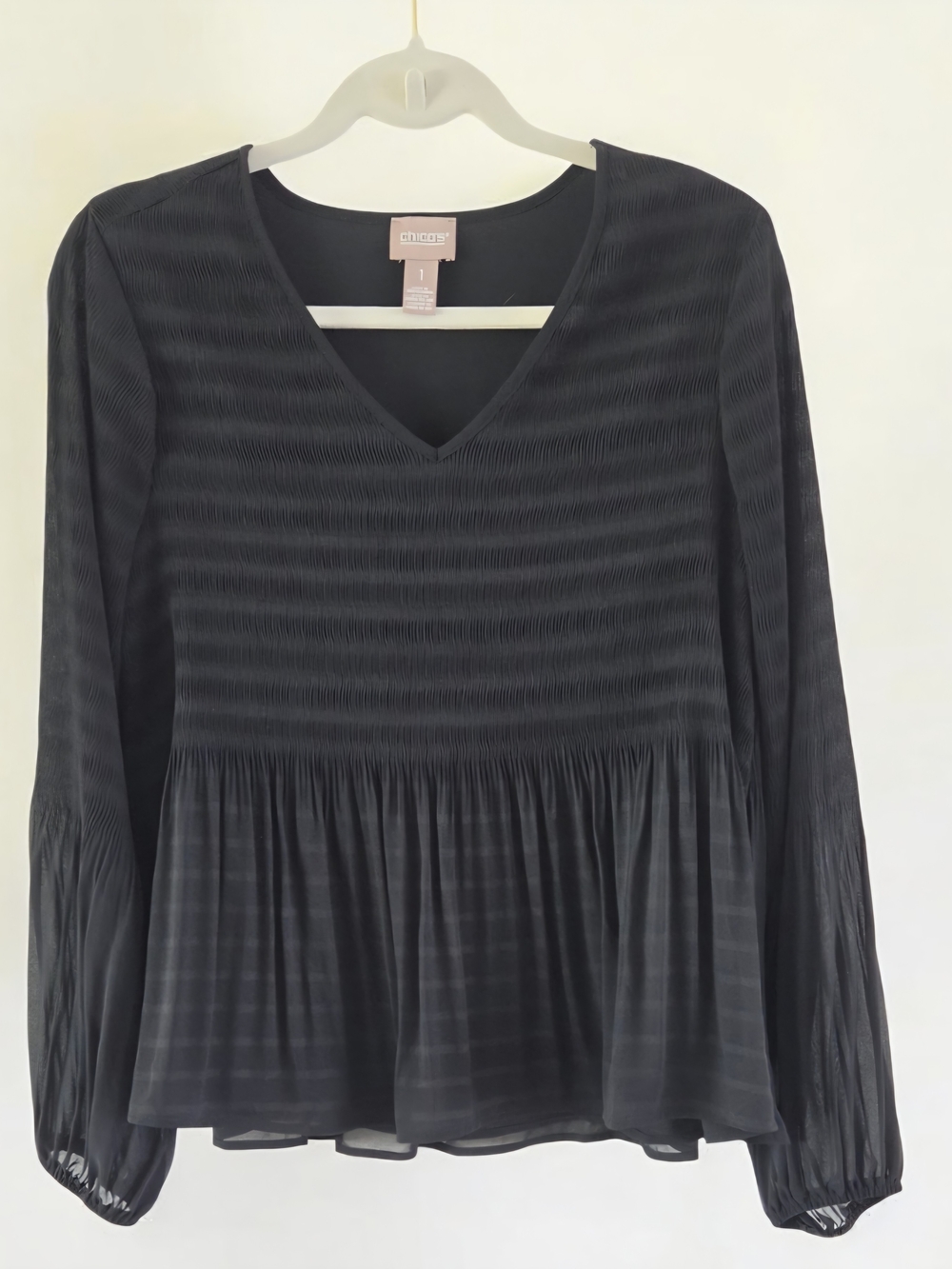 Chico's Black V-Neck Long-Sleeve Peplum Top - Picture 3 of 12